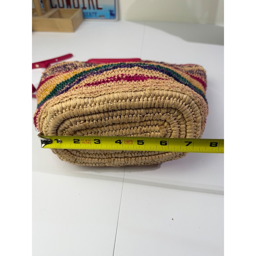 Maje Striped Straw Satchel Multicolor Stripe Pink Raffia Crossbody Euro Summer - Picture 8 of 16